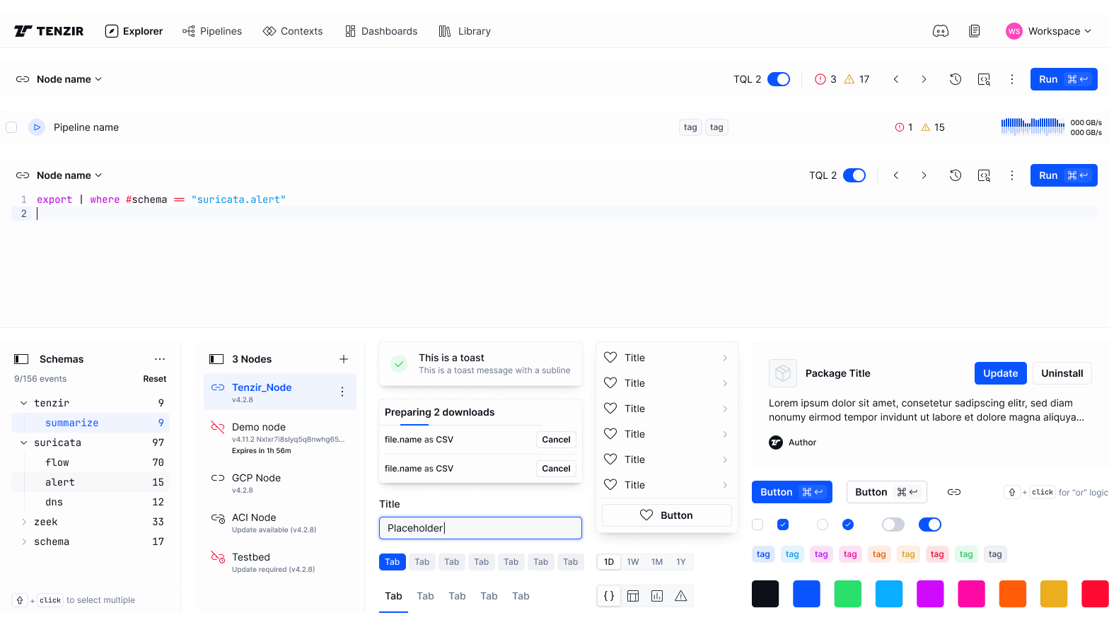 Component overview of the Tenzir design system