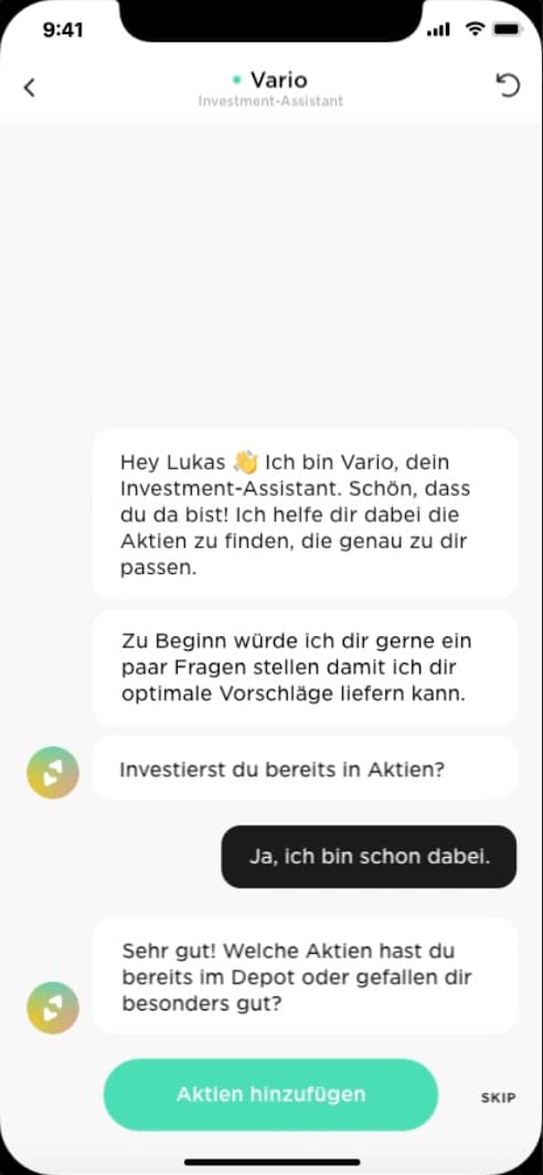 Screen recording of the Vario app portfolio flow