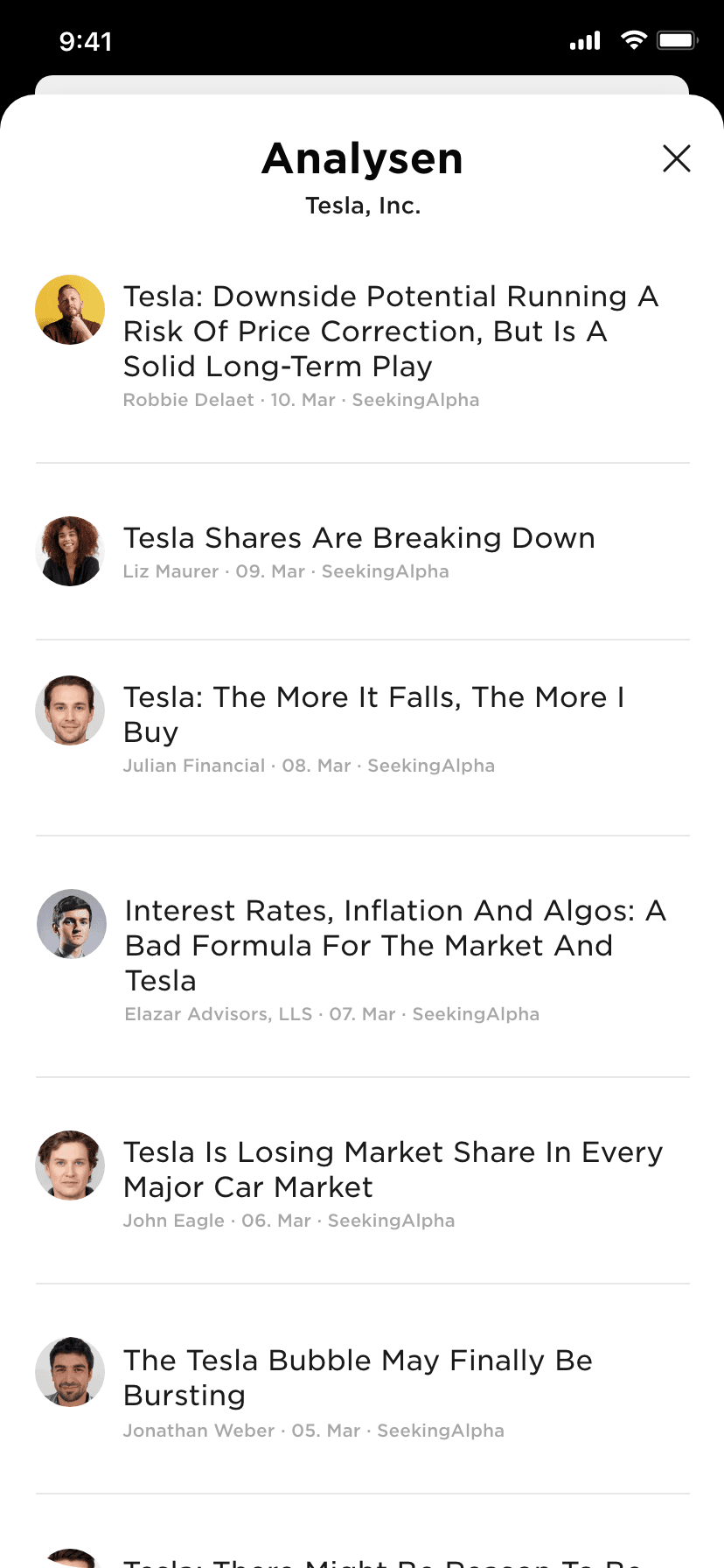 Vario app analyst articles for a stock via external APIs