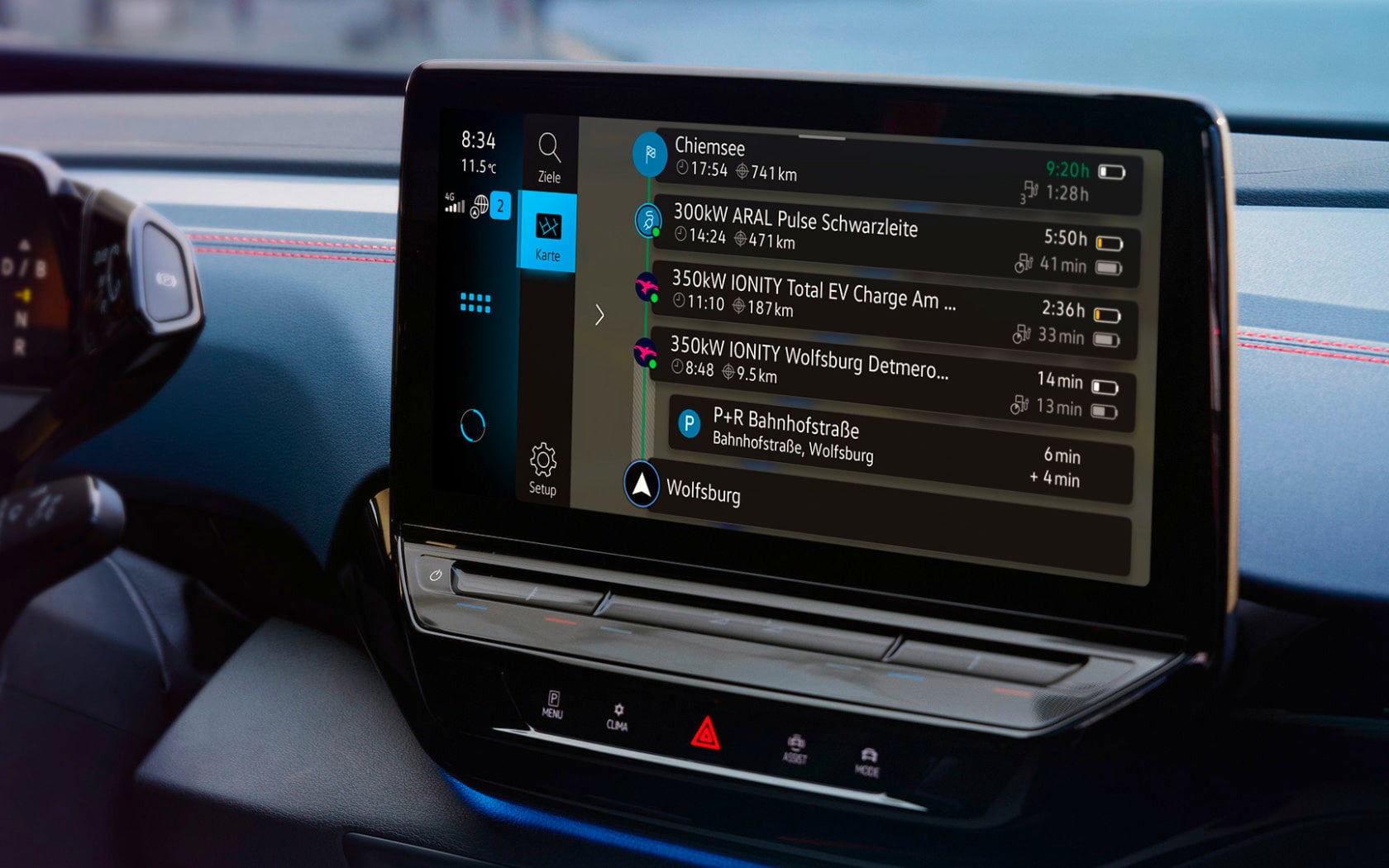 Infotainment display of the previous VW ID generation showing the route planner